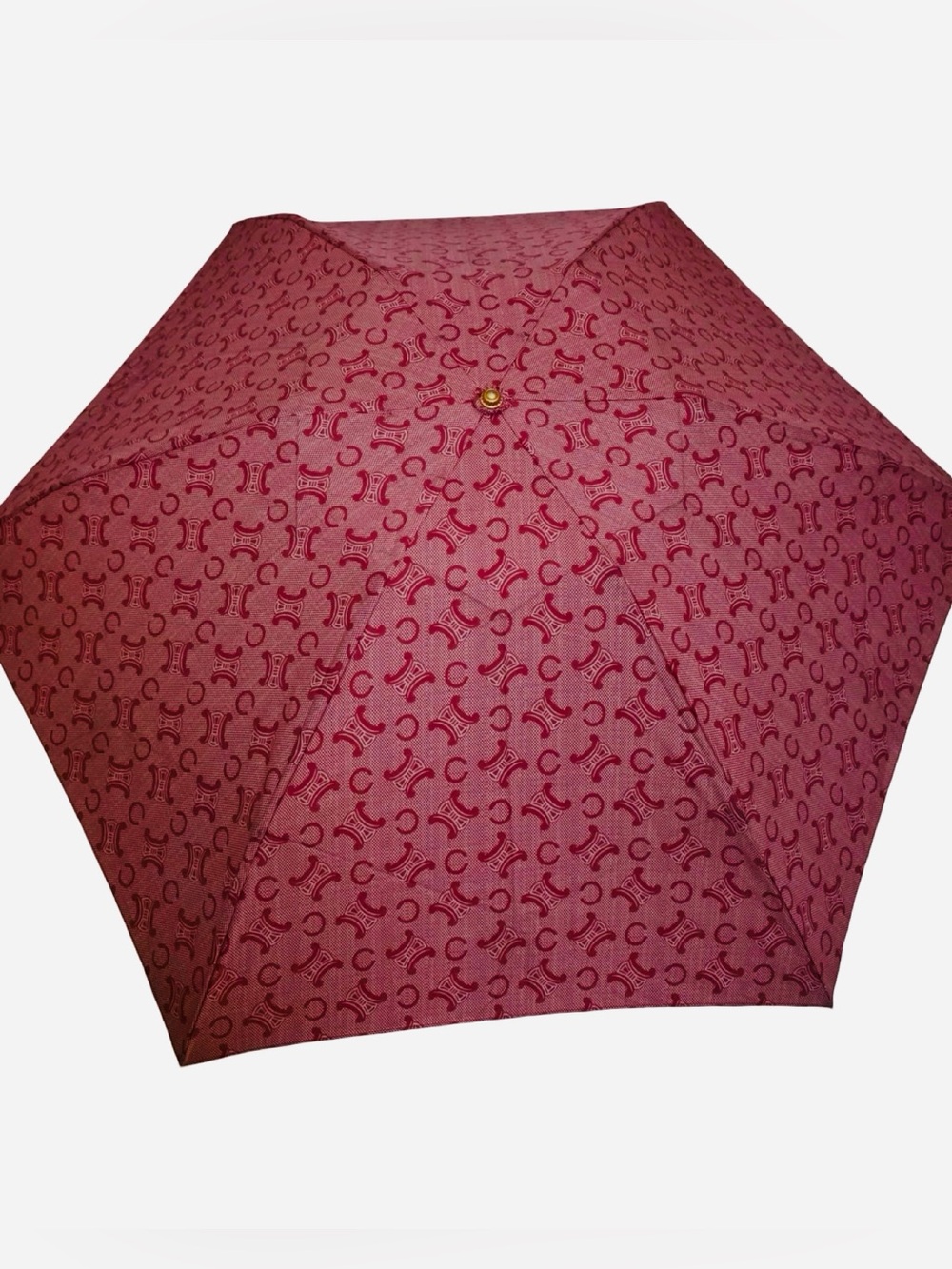 Authentic CELINE Vintage C Macadam Canvas Umbrella Burgundy Pink Rare